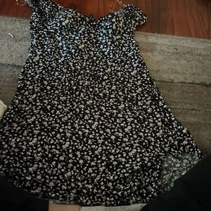 floral dress with slit white black and beige